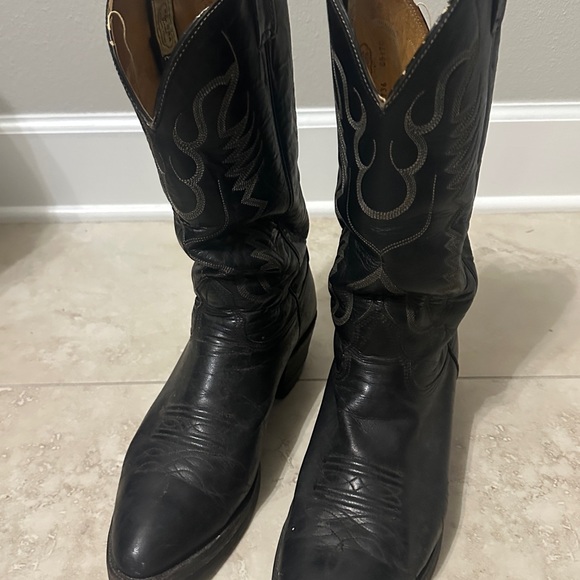 Nocona Black Leather Cowboy Boots Western Stitch Design, approx size 11 MADE USA - Picture 1 of 6